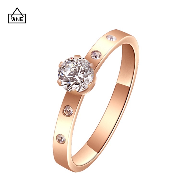 COD Cincin Berlian Imitasi Bahan Titanium Warna Rose Gold Untuk Wanita A one