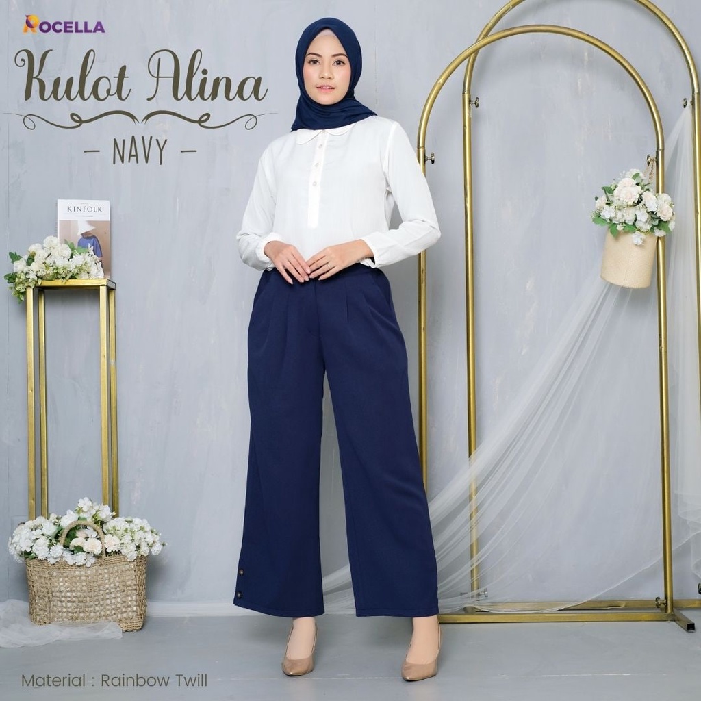 CELANA PANJANG WANITA POLOS MODEL KULOT CELANA KULOT POLOS - Rocella Kulot Alina-Navy