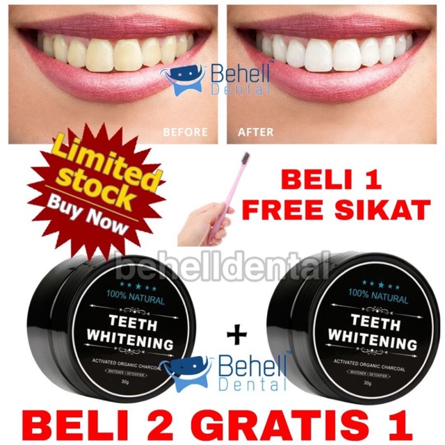 ASLI PEMUTIH GIGI ALAMI TEETH WHITENING ACTIVATED CARBON CHARCOAL ARANG PASTA GIGI KARBON AKTIF