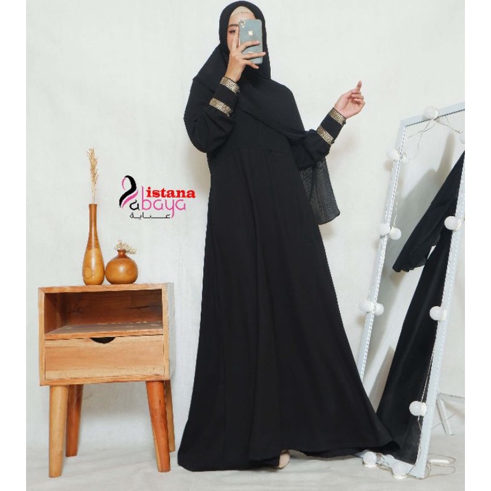 NEW desgin abaya gaun umbrella dg aksen manset kancing dipadu pita emas(busui friendly)