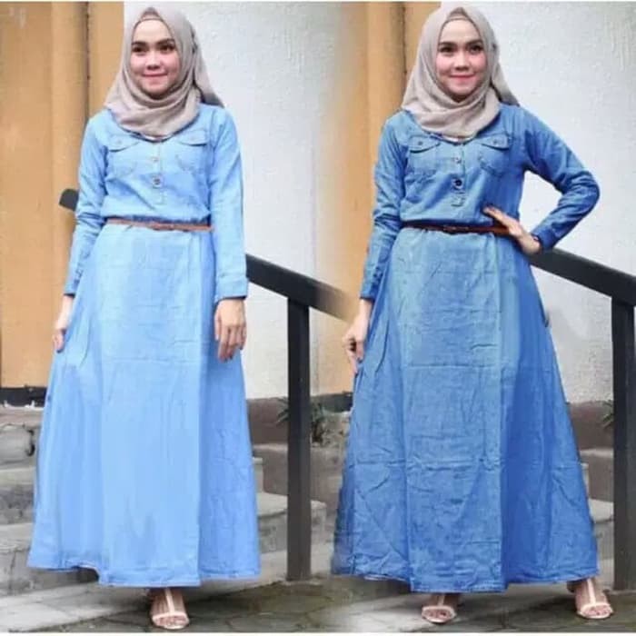 dress kekinian - gamis muslim - gamis wanita muslim HIKMAH denim