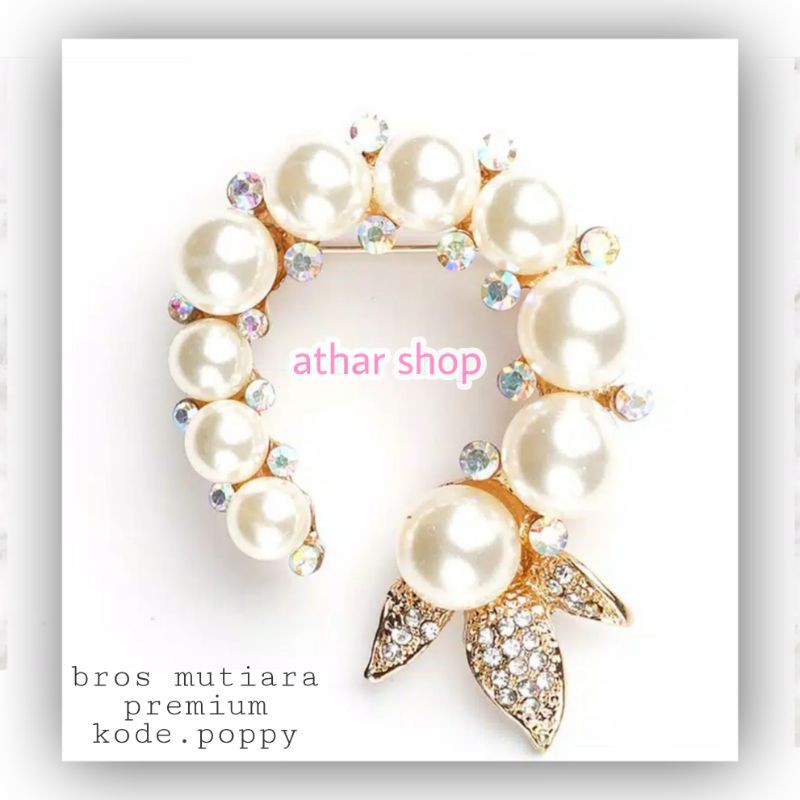 bros mutiara import premium/brooch hijab pearl super/bross dada bulat lingkar bunga COD Athar Shop