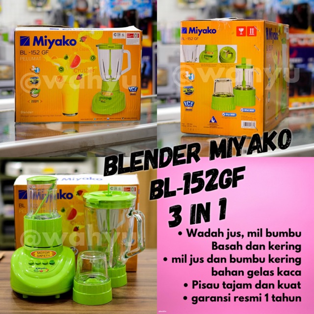 Blender Miyako 3 in 1 BL-152GF bahan gelas kaca Garansi Resmi 152 GF