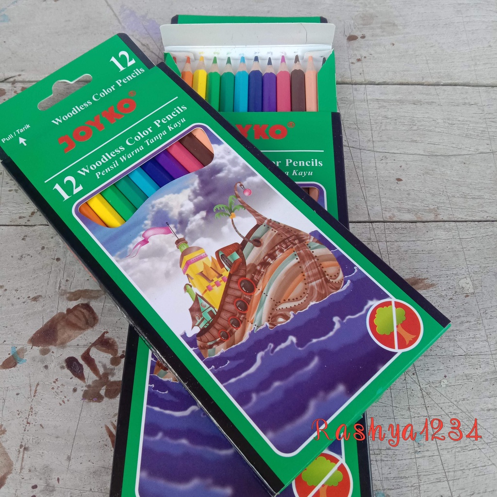 Joyko Pensil Warna Panjang Set 12 Warna Tanpa Kayu Murah-4