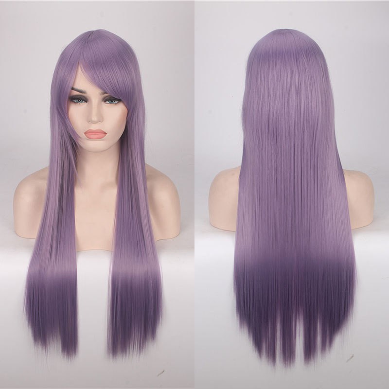 K026-17 smoke purple ungu wig base lurus 80 cm cosplay rambut palsu