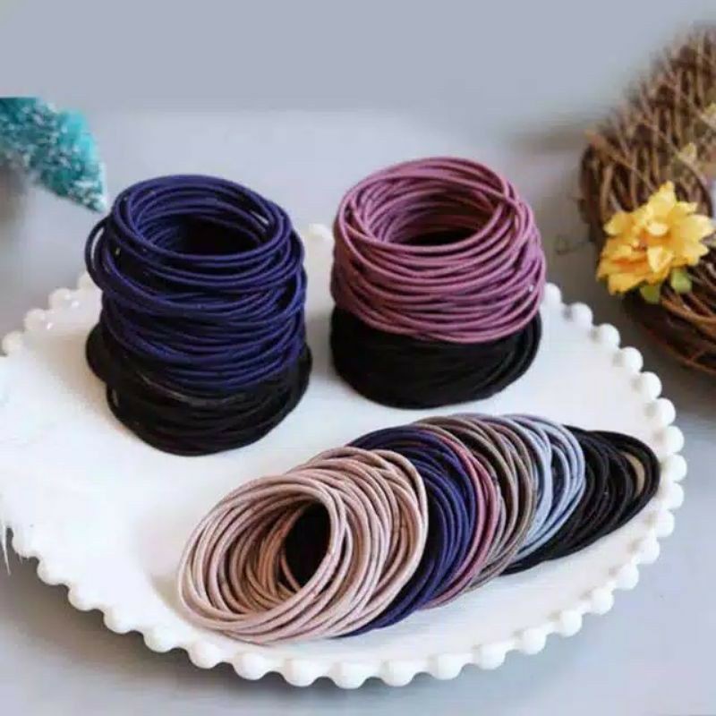 (COD) IKAT RAMBUT KARET KOREA ELASTICS WARNA WARNI POLOS STYLE / KUNCIRAN KARET ELASTIS-2