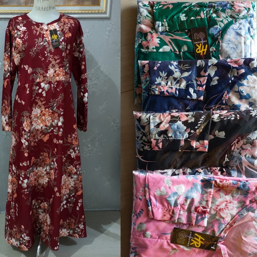Gamis Katun Busui / Baju Gamis Motif Resleting Jepang / Dress Terbaru 2021 Jumbo Dewasa-Bunga Pink