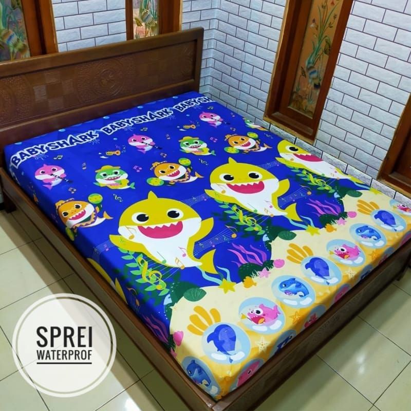 SPREI WATERPROOF ANTI OMPOL-BABY SHARK ANIMAL