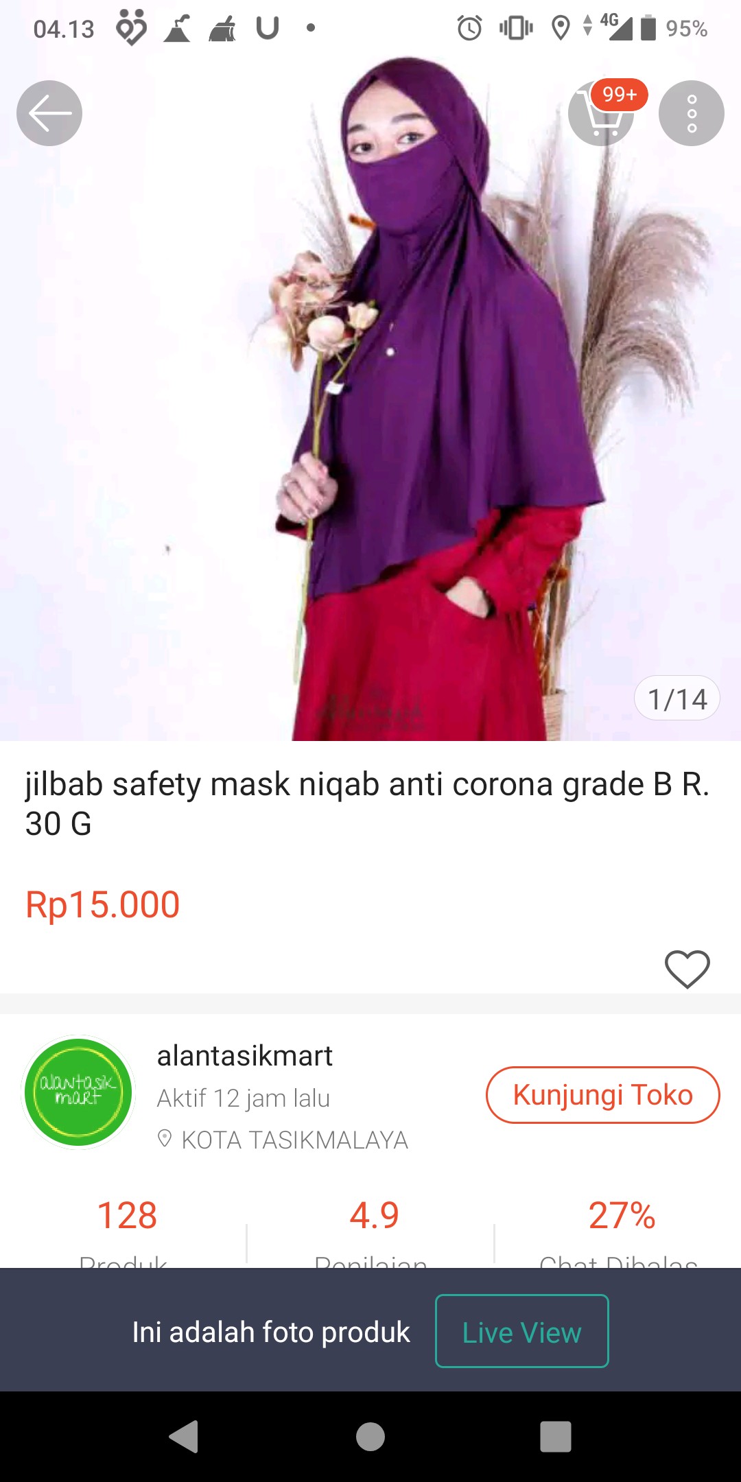 Jilbab Safety Mask Niqab Anti Corona Grade B R.30 G
