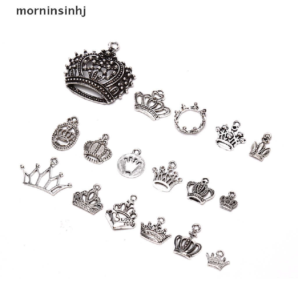 17pcs / set Liontin Mahkota Bahan Alloy Warna Silver Gaya Vintage Untuk Perhiasan