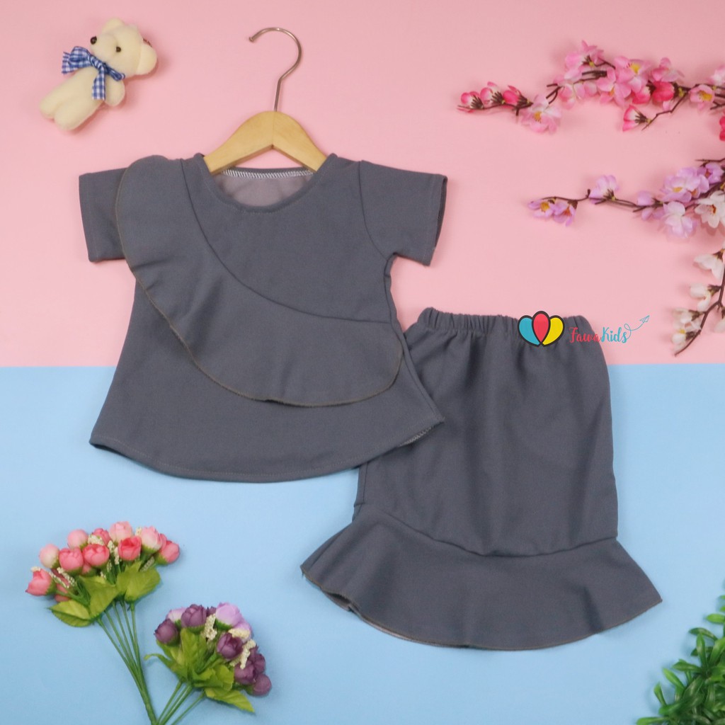 Setelan Lolly Anak uk 3-4 Tahun / Set Baju Cewek Import Atasan Bawahan Rok Kulot Perempuan