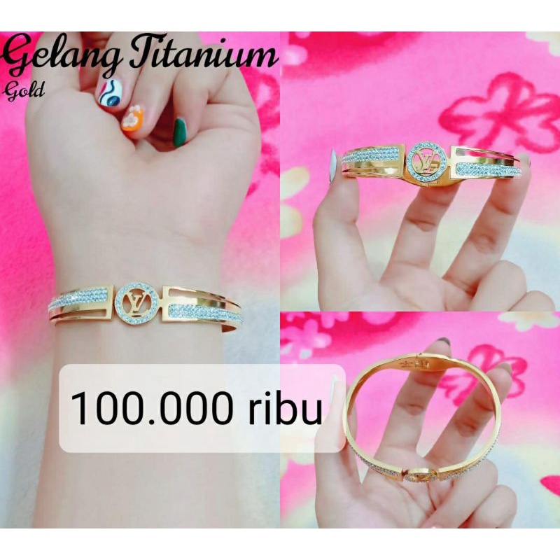gelang titanium asli warna mas