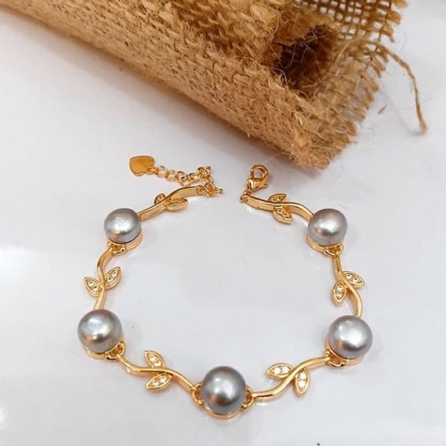 Gelang rhodium mutiara air tawar abu