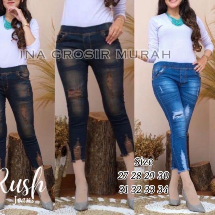 CELANA RUSH 7 9 SOBEK TIDAK TEMBUS JEANS COCO BLUE JINS LASER WANITA CEWEK KEKINIAN TREND LINGKAR PINGGANG KARET 7/9 OOTD MELAR PREMIUM UKURAN 30 - 34 TERBARU SKINNY LOOSE KHEISYA KHAYSA BANANA RIPPED LEGING JEGING