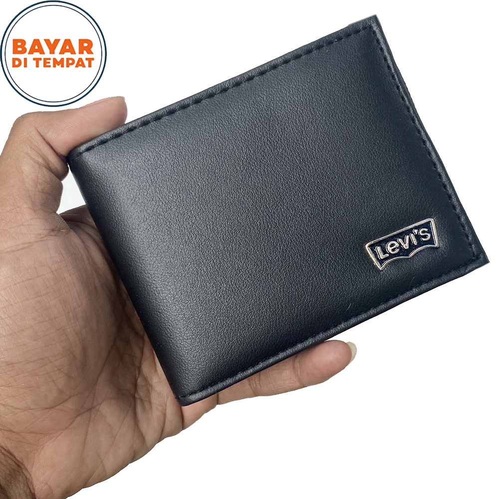 SHOPEE 6.6 SUPER SALE!! DOMPET PRIA KULIT IMPORT MATERIAL KULIT PU DOMPET PENDEK DOMPET LIPAT DUA SISI LEVIS 203 BLACK