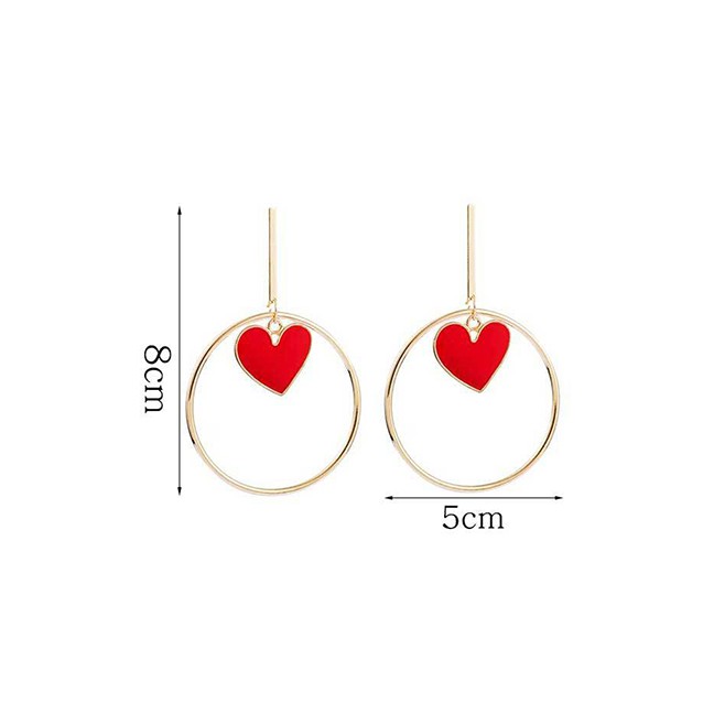 LRC Anting Tusuk Fashion Red Gold-plated Love Big Circle Earrings D44783