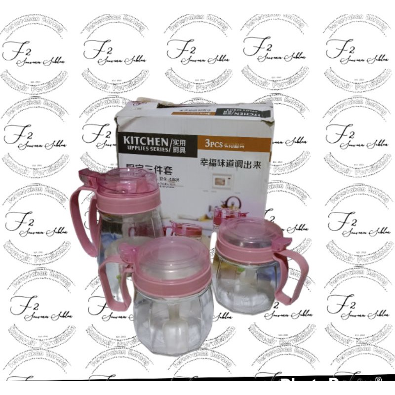 Tempat bumbu/minyak KITCHEN JAR SET 3 PINK + bubble warp