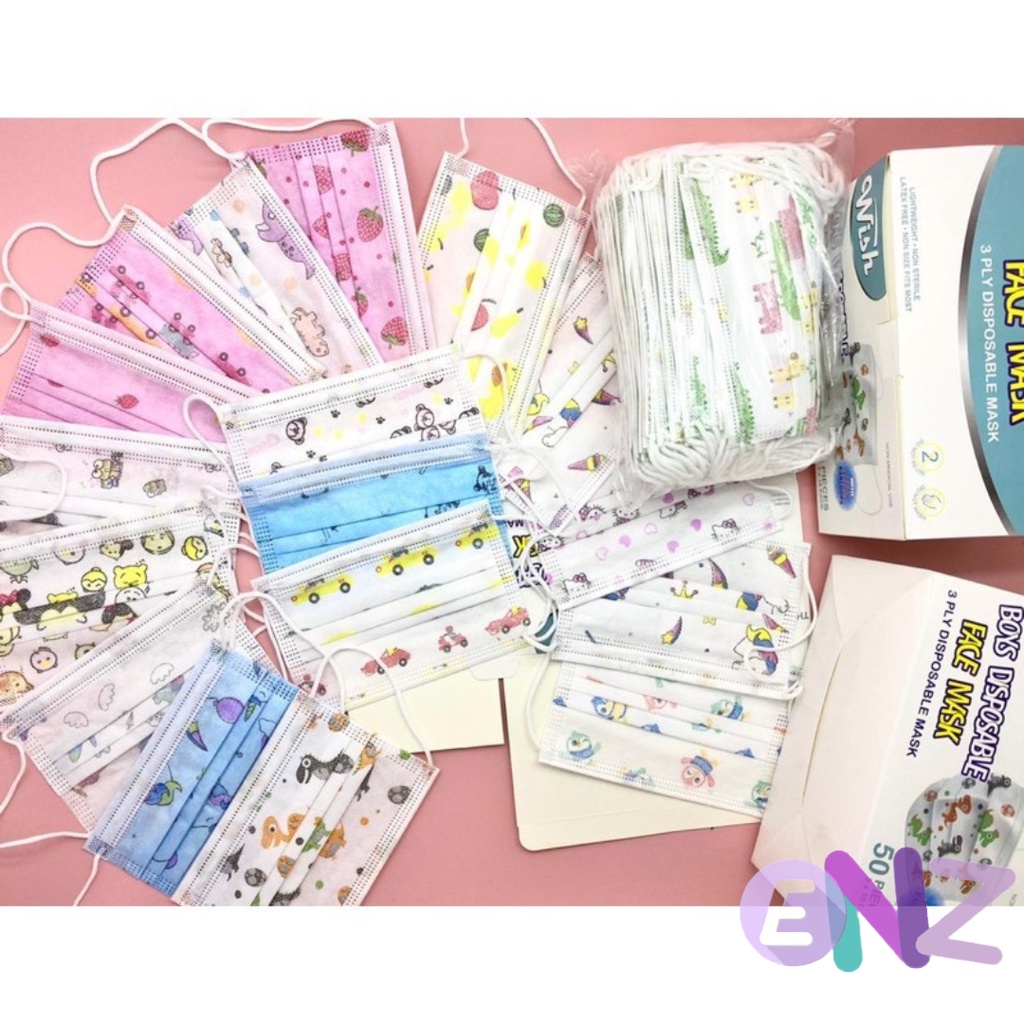 ENZ ® Masker Anak Karakter Model Earloop 3ply isi 50 pcs 3 ply / Masker anak cewe cowo 3ply Medical grade 1033