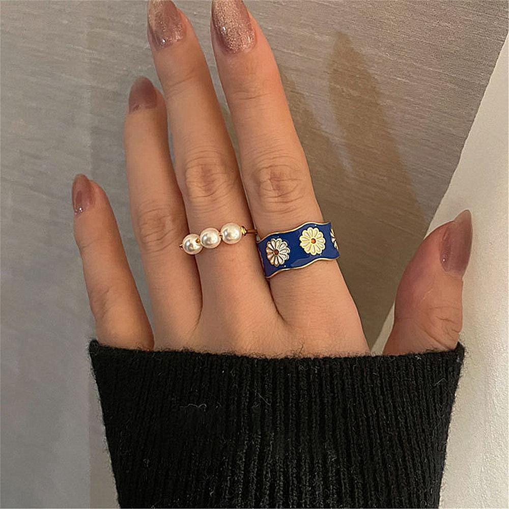 Solighter Cincin Wanita Cincin Terbuka Segar Dan Elegan Cincin Kawin Cincin Motif Enamel Kecil