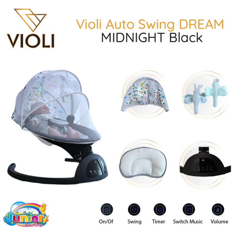 Violi Dream Midnight : Grey Auto Swing - Bouncer Bayi Ayunan Otomatis Bayi