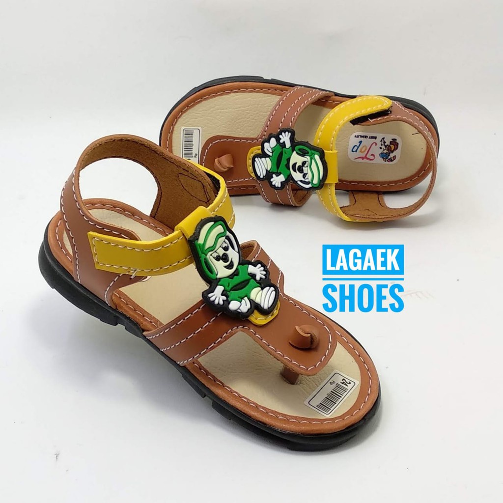 Sendal Anak Laki Laki Jepit Umur 1 2 Tahun Model Jepit Warna COKLAT- Sandal Anak Cowok Tali Velcro Motif Kartun Lucu Size 21 - 23