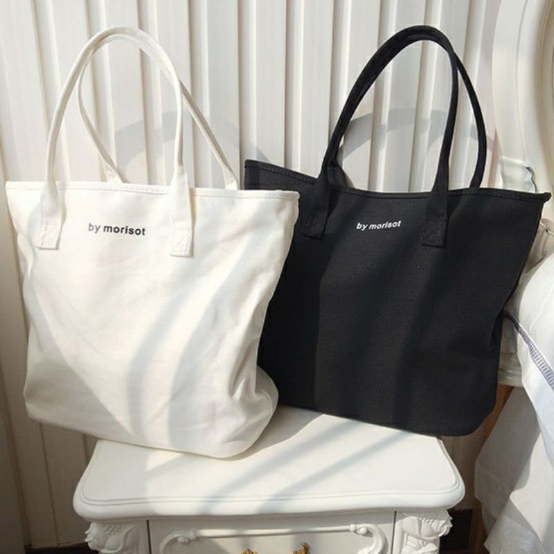 Tote Bag Shoulder Kanvas Resleting Serbaguna Tas Kuliah TW1829