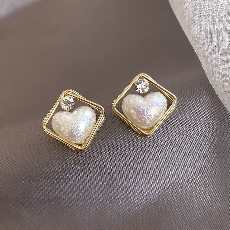 HBS 096 Anting Tusuk Mutiara Berlian Kotak Anting Korea Anting bulat anting wanita perempuan murah fashion wanita Fashion