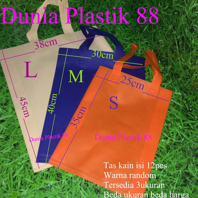 

Ready Isi12Pc Tas Kain Handle Lipat Samping Gasset Spunbond Goodie Bag Polos - S