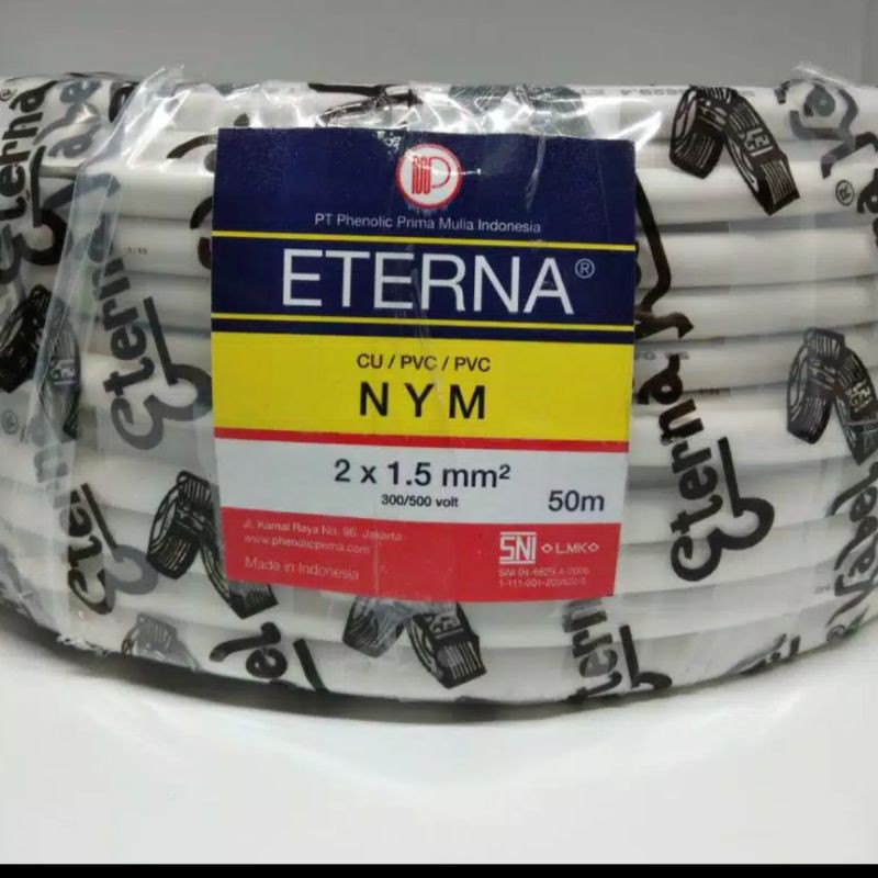 ETERNA KABEL LISTRIK TEMBAGA NYM 2 X 1,5mm  50 Meter / Kabel Eterna Nym 2 x 1,5 50Meter