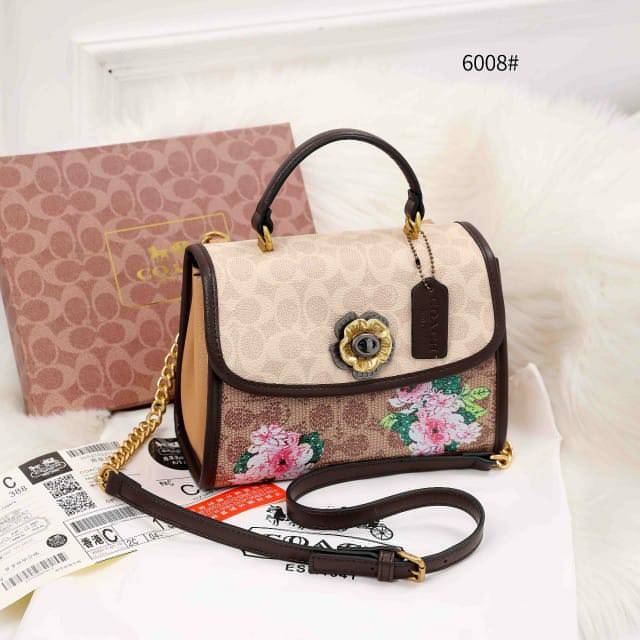 Tas Coach Parker Top Handle With Floral Print 6008 Platinum