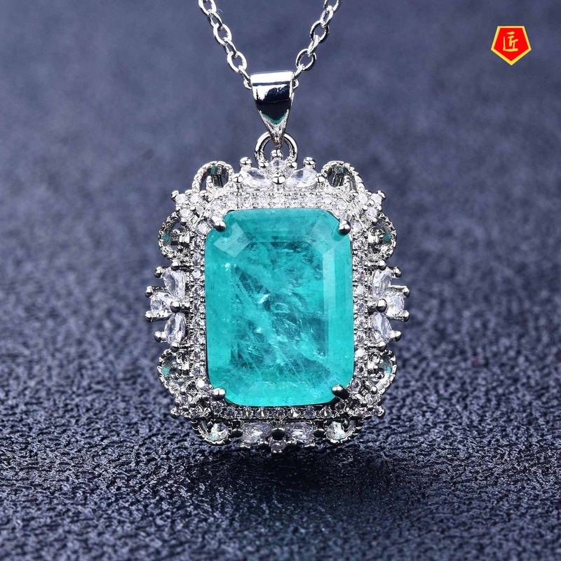 [Ready Stock]Natural Paraiba Necklace Colored Gems Earings Set