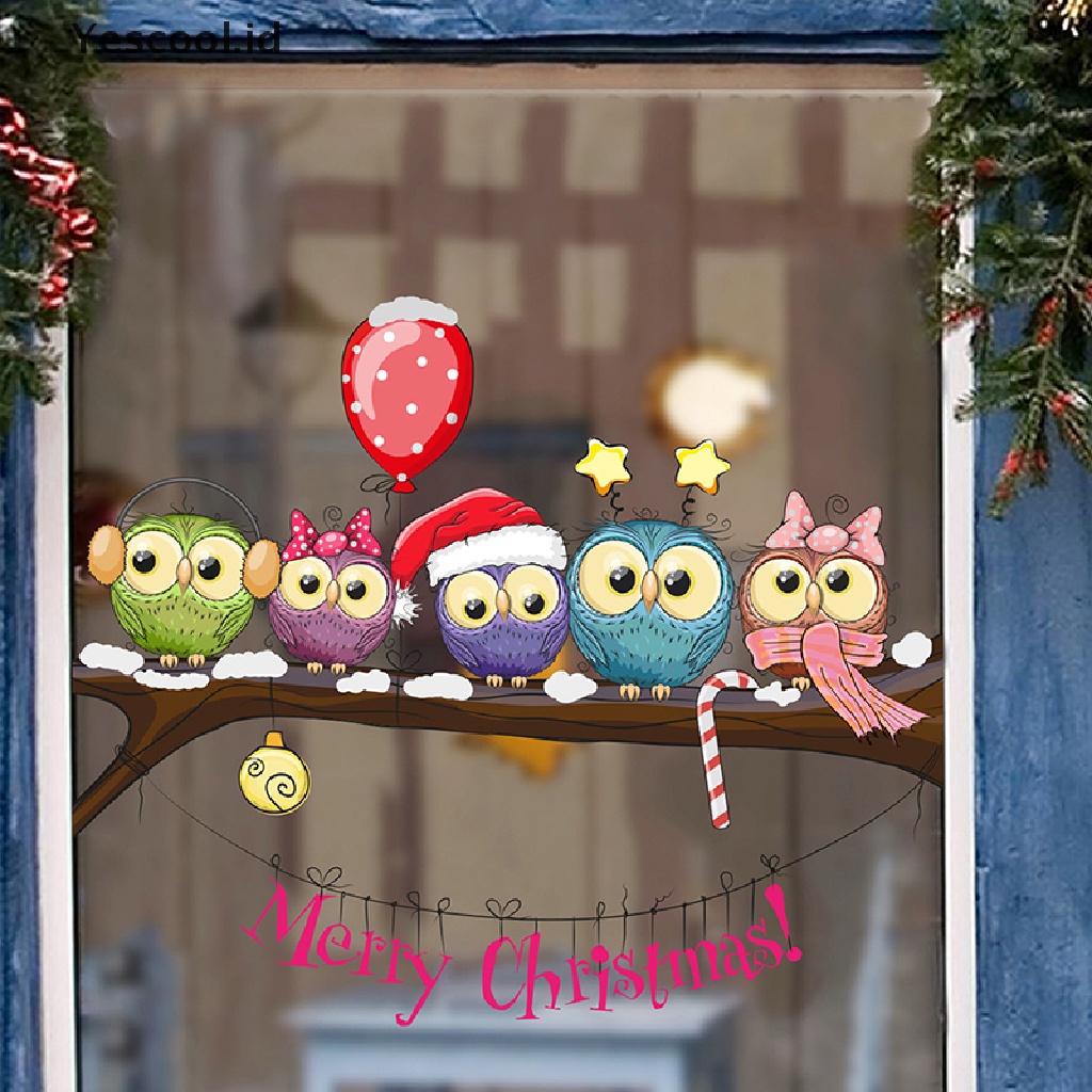 【Yescool】 New Year Window Stickers Christmas Decoration Owl On A Tree Branch Wall Stickers .