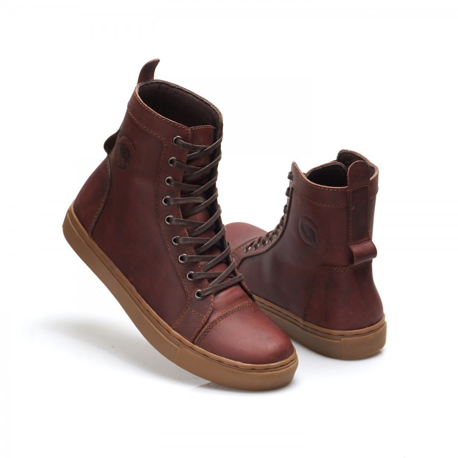 Sepatu sneakers boots kets coklat pria kulit asli kafra brown
