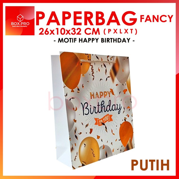 

[DISKON] Paperbag FANCY Motif BIRTHDAY 26x10x32cm TEBAL goodiebag souvenir dll - Putih GRATIS ONGKIR