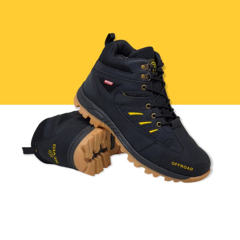 Sepatu Gunung Pria Nevis NVS 16 Original Boots Hiking Outdoor Kerja Lapangan Waterproof Anti Air Hitam 39-43