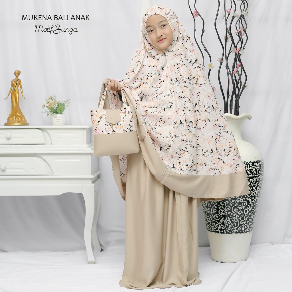 Mukena Anak Rayon Bali Motif Bunga (Usia 6-12 Tahun)