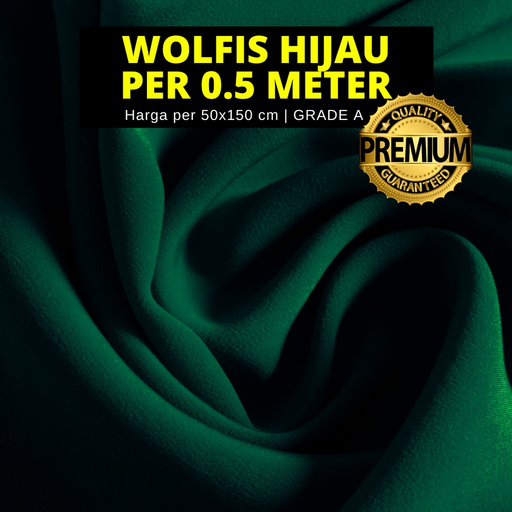 Kain Wolfis Wolvis Wollpeach Hijau Grade A Harga per 0,5m