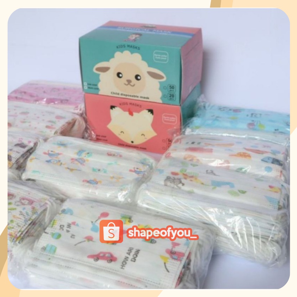 Masker Anak 3 Ply 50 pcs Karakter Balita Lucu Child Nyaman Murah Ada Dus Disposable Children Mask