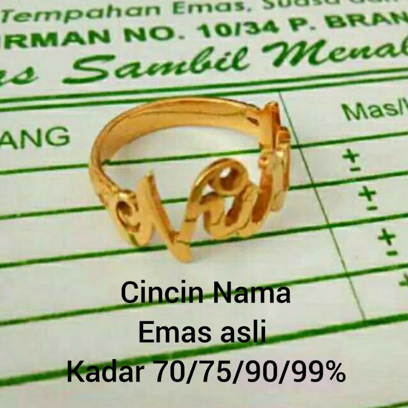 Terima pesanan cincin nama emas asli kadar 700/750/90/99%