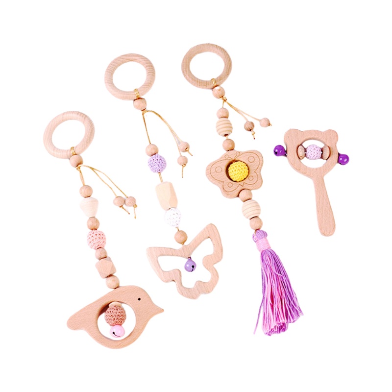 Mary 4pcs / Set Mainan Teether Rattle Bahan Kayu Untuk Bayi