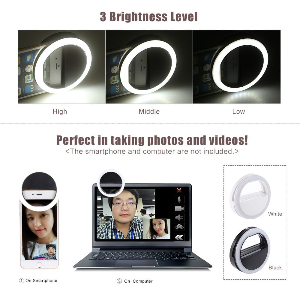 Ring Light Selfie / Lampu Selfie Ring Light Mini jepit HP Gratis Charger