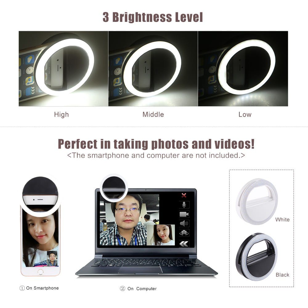 Ring Light selfie led/Lampu selfie ring light /Lampu Ringlight flash charm/lampu jenpit camera hp eyes jepit live clip bulat camera hp kamera Diameter 8.5cm Kokoh sistem Charging