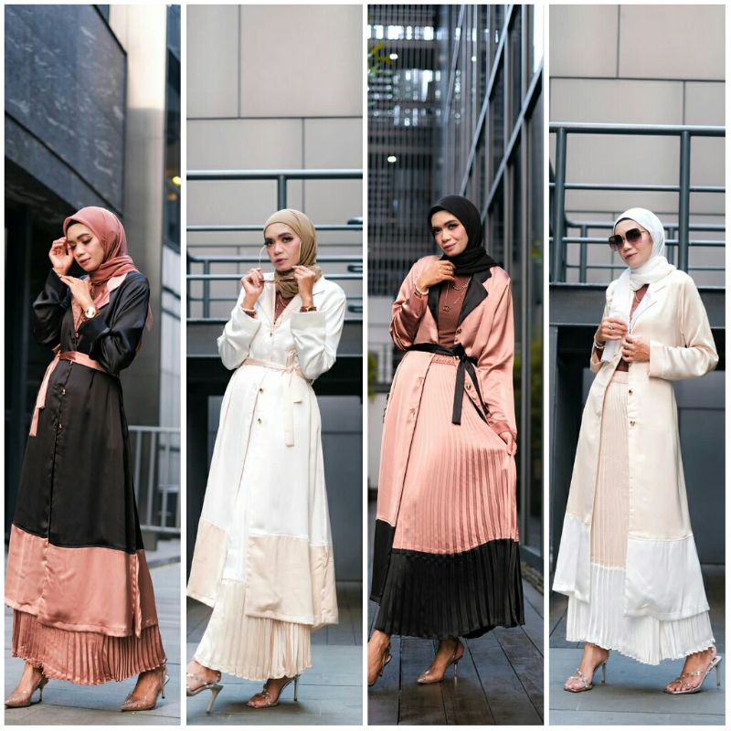 alifa set prisket by dcl premium series one set long blazer rok plisket setelan mewah satin silk lix