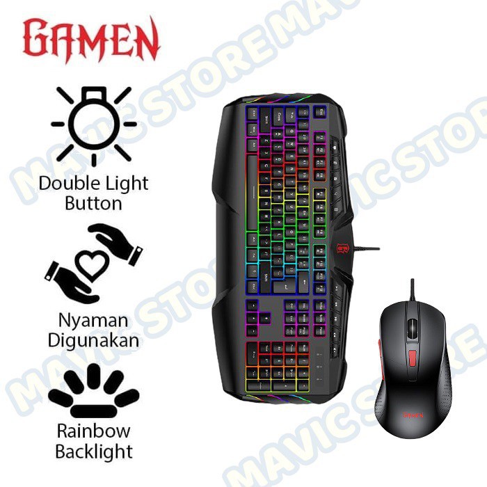 Mouse Gaming &amp; Keyboard Bundle SET LED light GAMEN Station Professional - Garansi Resmi 1 Tahun