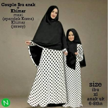 gamis couple ibu anak polkadot + khimar