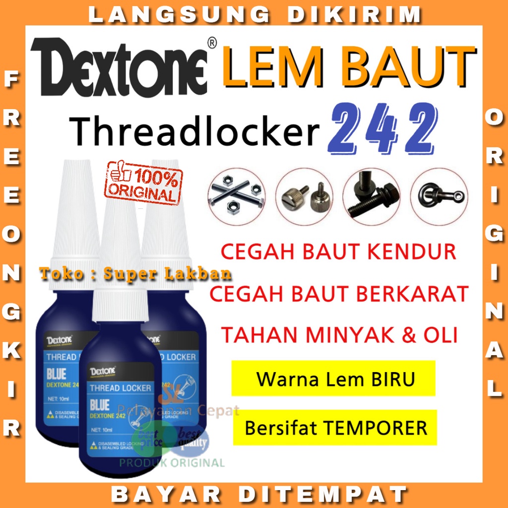 Dextone Blue Thread Locker 242 Biru Temporer Lem Baut &amp; Mur Mencegah Getaran Anti Karat