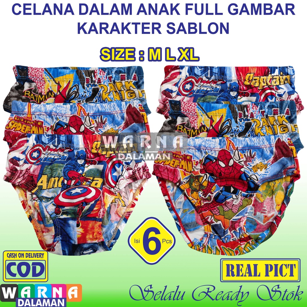 6 Pcs Celana Dalam Anak Laki Laki Full Karakter Print Cd Anak Cowok Bergambar Karakter | WARNA DALAMAN