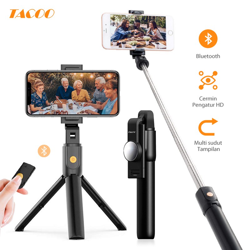 

Tacoo Original Selfie Stick Tongsis Tripod Tomsis Portabel Remote Bluetooth + Cermin