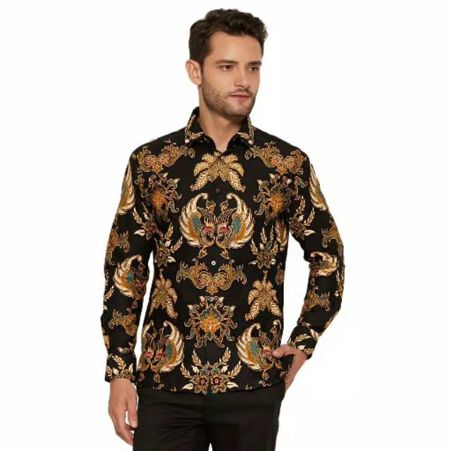  Kemeja  Batik  Pria Alisan  Panjang Slim  Fit  509 Hitam 