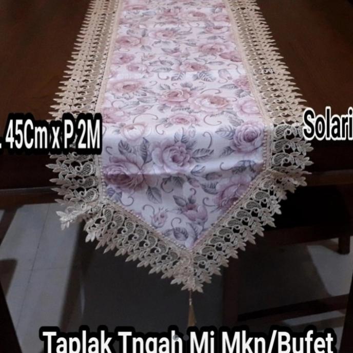 :>:>:>:>] Taplak Tengah meja Makan Kain panjang 2M Crem Runner Sheby Model Renda